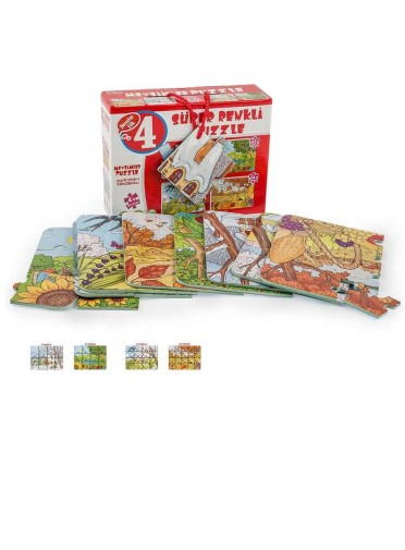 Mevsimler Süper Renkli Eva Çocuk Puzzle 24 Parça) 4'Lü