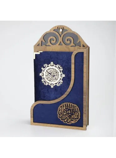 Kur'anı Kerim Kadife Kaplı Ahşap Askılı (Lacivert)